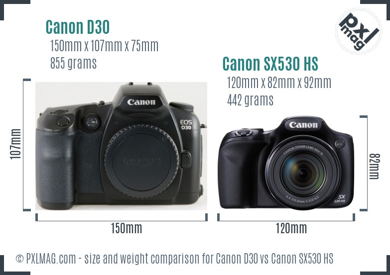 Canon D30 vs Canon SX530 HS size comparison