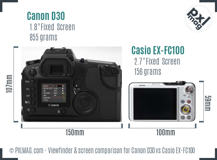 Canon D30 vs Casio EX-FC100 Screen and Viewfinder comparison