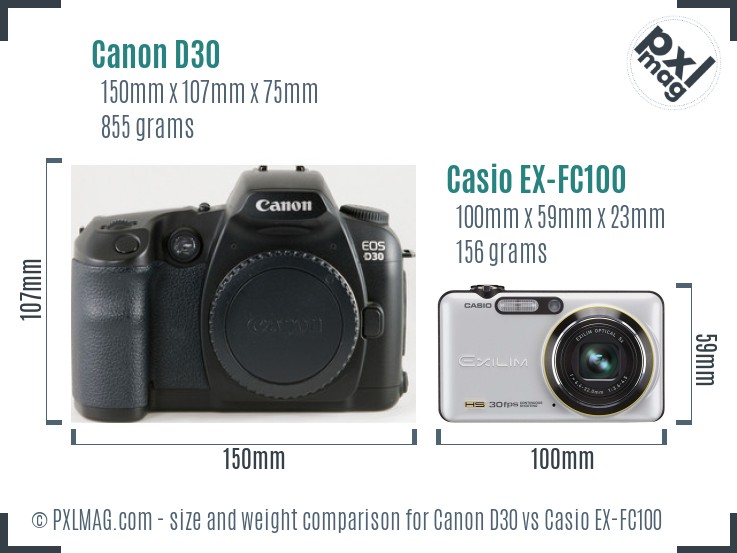 Canon D30 vs Casio EX-FC100 size comparison