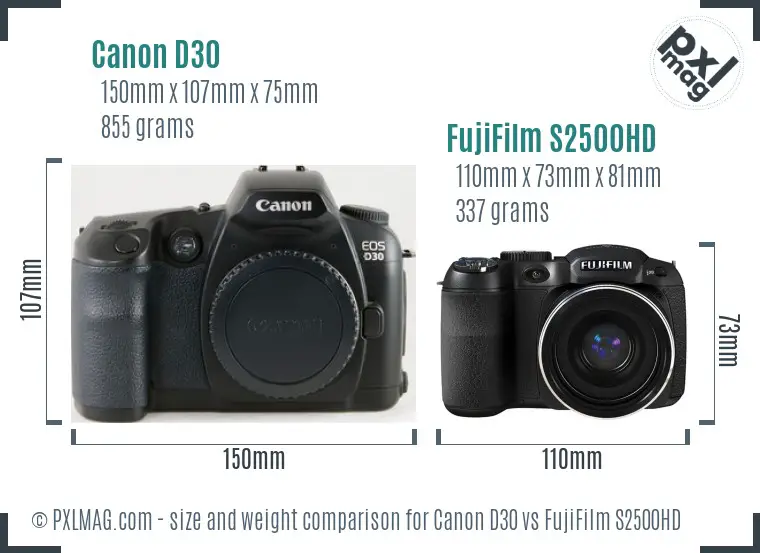 Canon D30 vs FujiFilm S2500HD size comparison