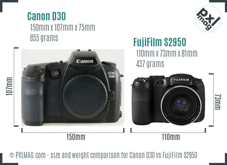 Canon D30 vs FujiFilm S2950 size comparison Canon D30 vs FujiFilm S2950 size comparison
