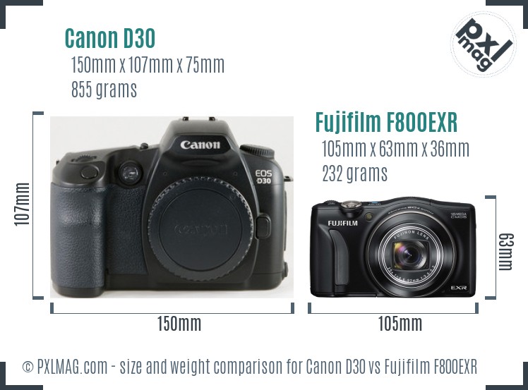 Canon D30 vs Fujifilm F800EXR size comparison Canon D30 vs Fujifilm F800EXR size comparison