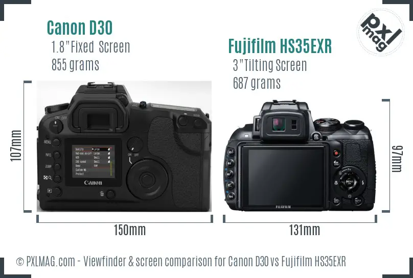 Canon D30 vs Fujifilm HS35EXR Screen and Viewfinder comparison Canon D30 vs Fujifilm HS35EXR Screen and Viewfinder comparison