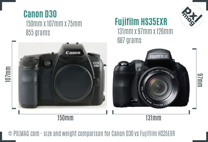 Canon D30 vs Fujifilm HS35EXR size comparison Canon D30 vs Fujifilm HS35EXR size comparison