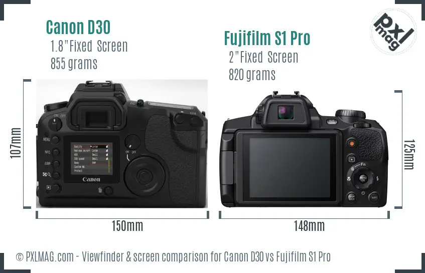 Canon D30 vs Fujifilm S1 Pro Screen and Viewfinder comparison