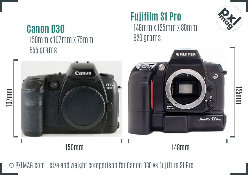 Canon D30 vs Fujifilm S1 Pro size comparison