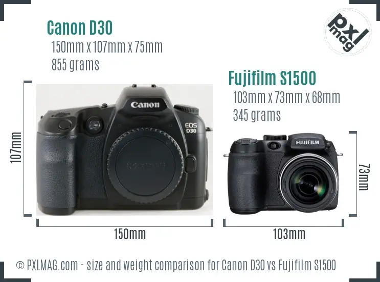 Canon D30 vs Fujifilm S1500 size comparison