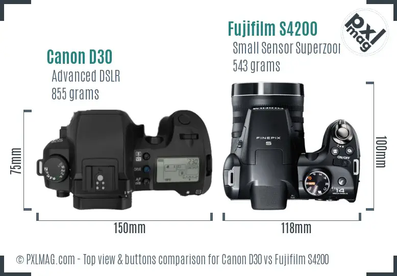 Canon D30 vs Fujifilm S4200 top view buttons comparison