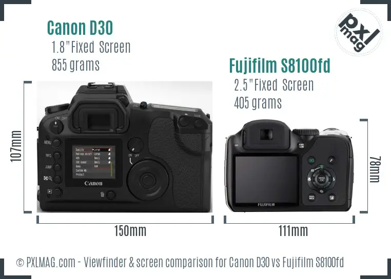 Canon D30 vs Fujifilm S8100fd Screen and Viewfinder comparison Canon D30 vs Fujifilm S8100fd Screen and Viewfinder comparison