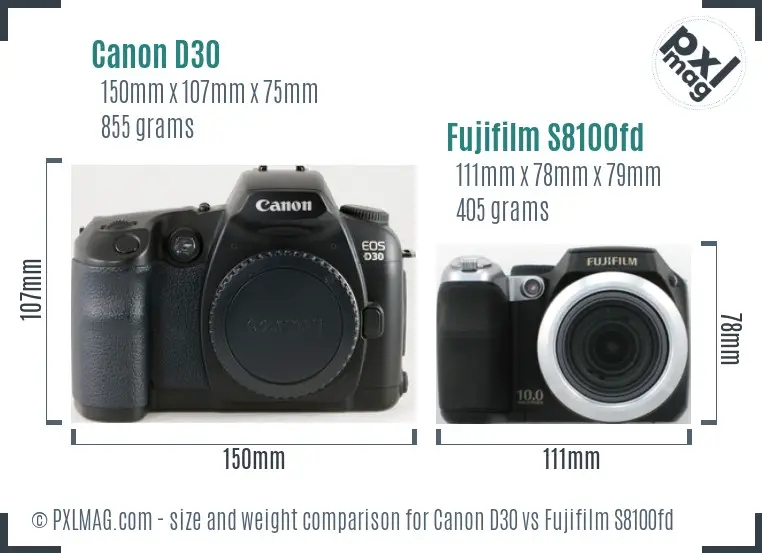 Canon D30 vs Fujifilm S8100fd size comparison Canon D30 vs Fujifilm S8100fd size comparison