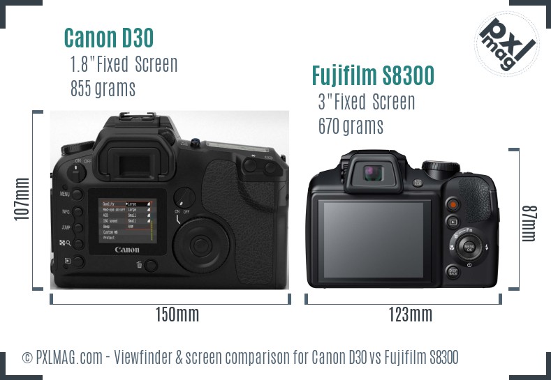 Canon D30 vs Fujifilm S8300 Screen and Viewfinder comparison