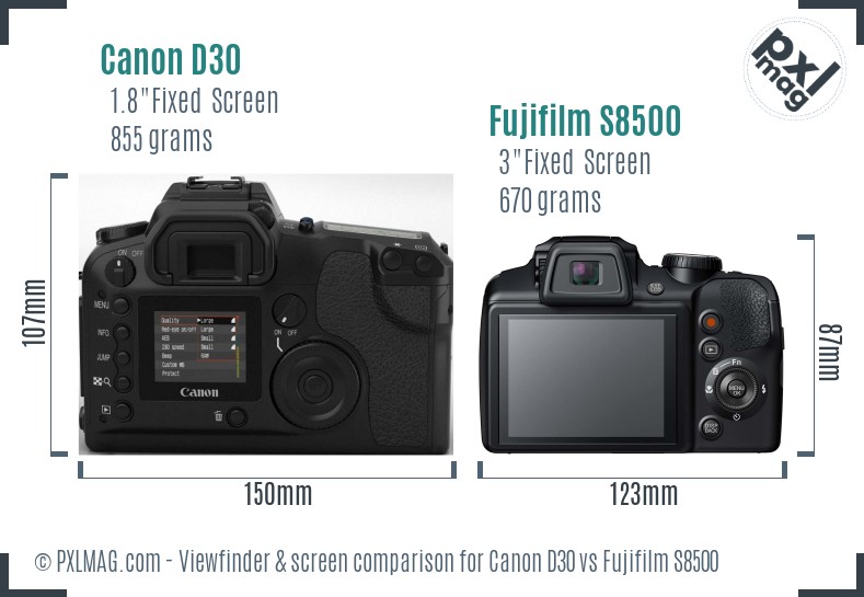 Canon D30 vs Fujifilm S8500 Screen and Viewfinder comparison