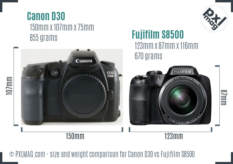 Canon D30 vs Fujifilm S8500 size comparison Canon D30 vs Fujifilm S8500 size comparison