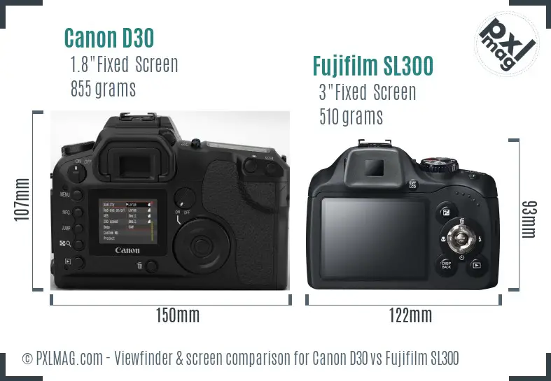 Canon D30 vs Fujifilm SL300 Screen and Viewfinder comparison Canon D30 vs Fujifilm SL300 Screen and Viewfinder comparison