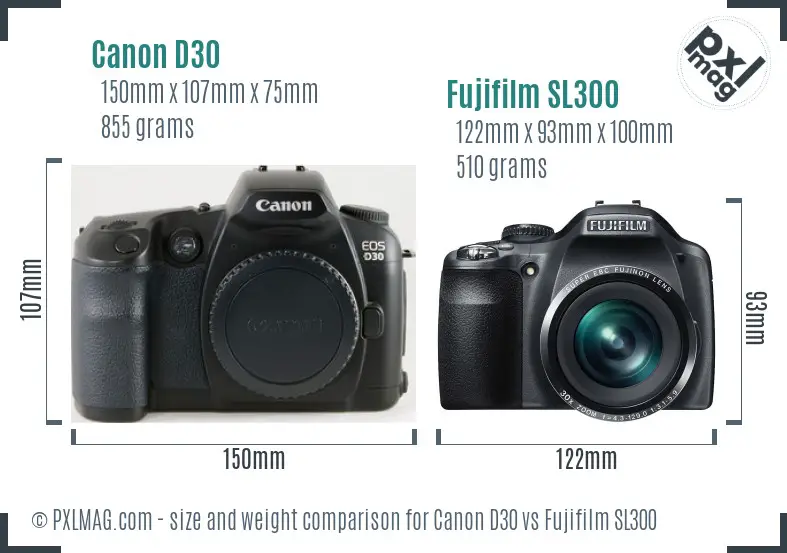 Canon D30 vs Fujifilm SL300 size comparison Canon D30 vs Fujifilm SL300 size comparison