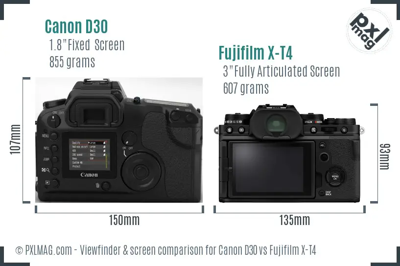 Canon D30 vs Fujifilm X-T4 Screen and Viewfinder comparison