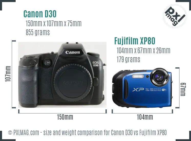 Canon D30 vs Fujifilm XP80 size comparison