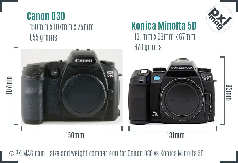 Canon D30 vs Konica Minolta 5D size comparison