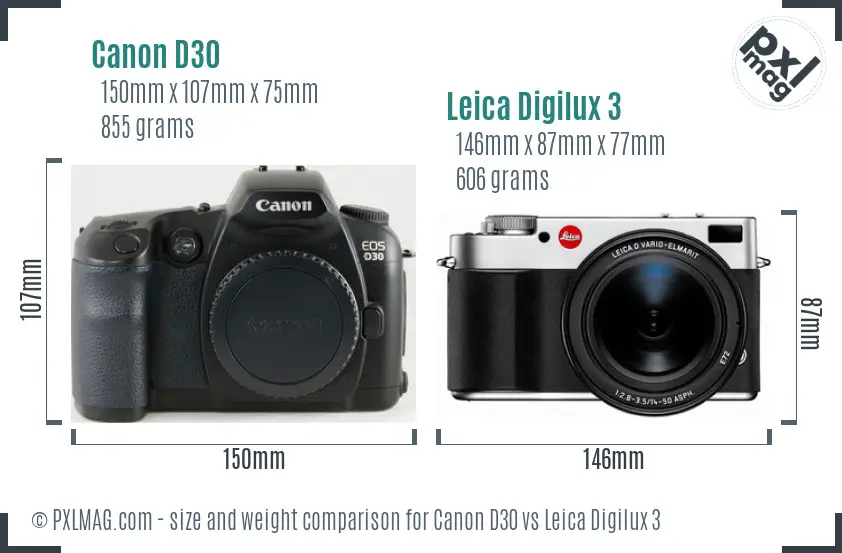 Canon D30 vs Leica Digilux 3 size comparison