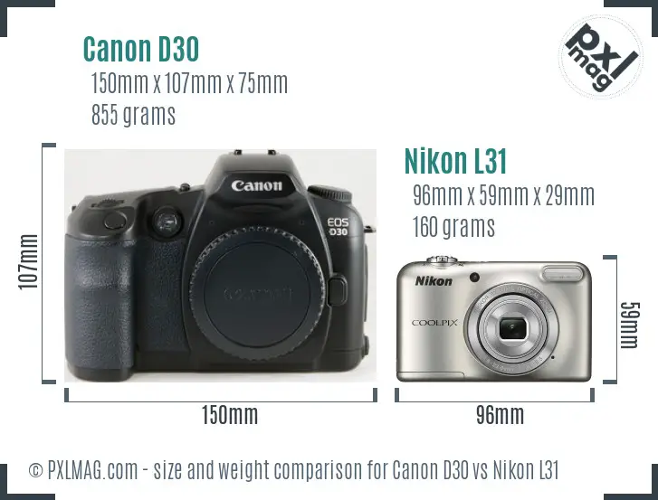 Canon D30 vs Nikon L31 size comparison