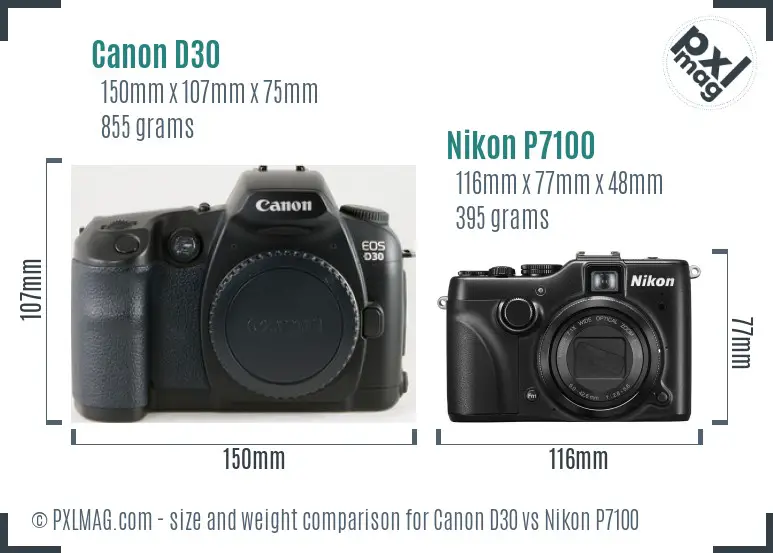 Canon D30 vs Nikon P7100 size comparison