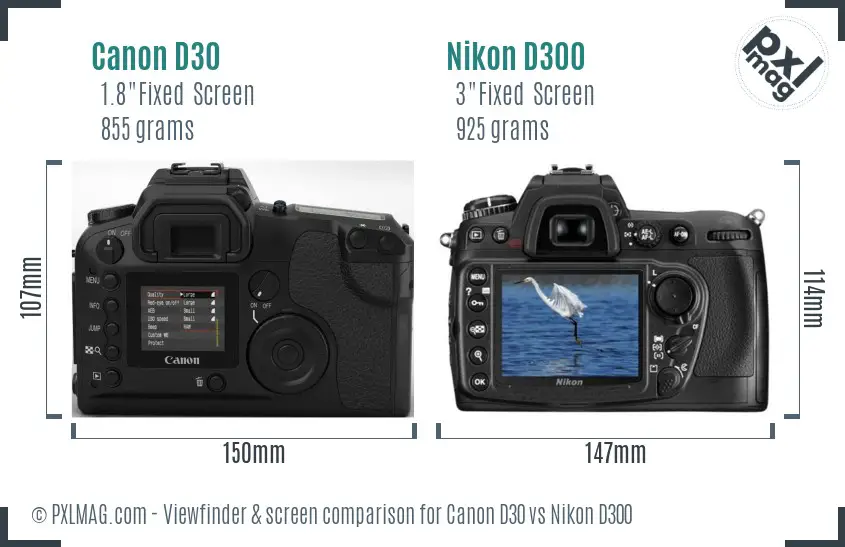 Canon D30 vs Nikon D300 Screen and Viewfinder comparison Canon D30 vs Nikon D300 Screen and Viewfinder comparison