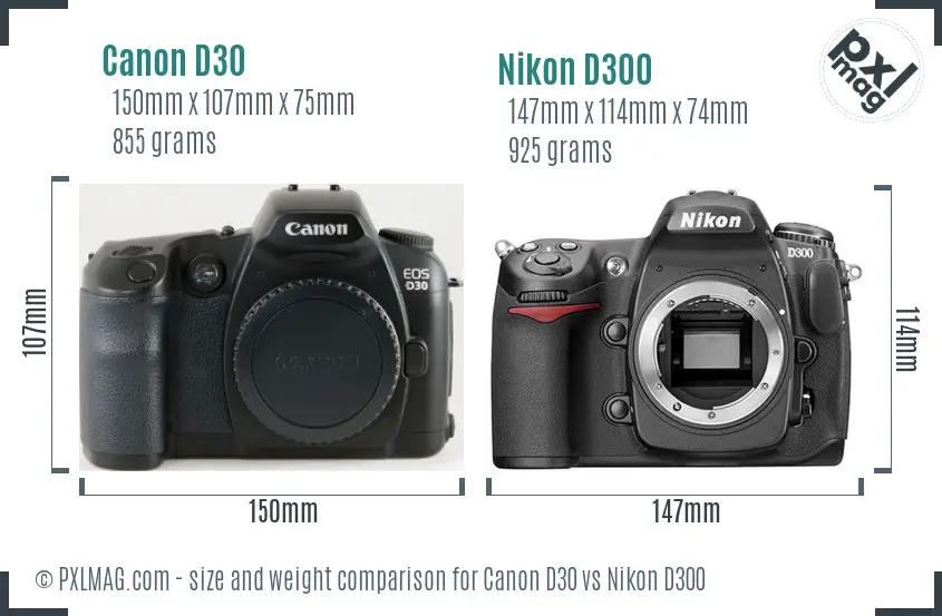 Canon D30 vs Nikon D300 size comparison Canon D30 vs Nikon D300 size comparison