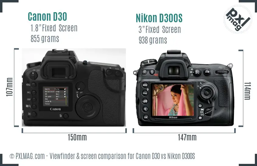 Canon D30 vs Nikon D300S Screen and Viewfinder comparison