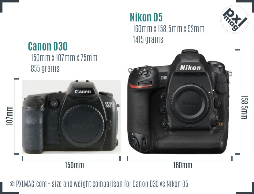 Canon D30 vs Nikon D5 size comparison