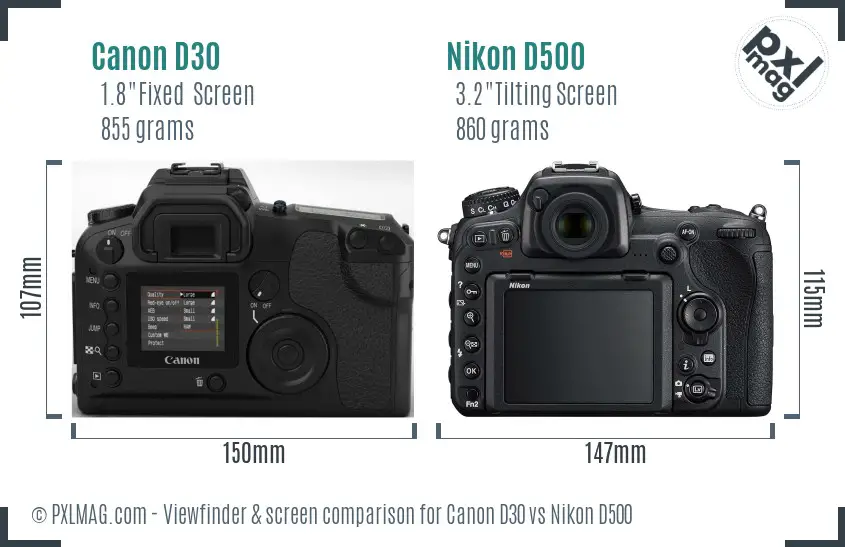 Canon D30 vs Nikon D500 Screen and Viewfinder comparison
