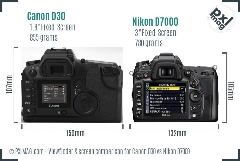 Canon D30 vs Nikon D7000 Screen and Viewfinder comparison