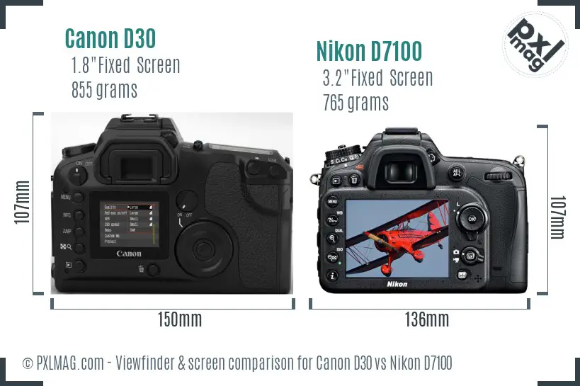 Canon D30 vs Nikon D7100 Screen and Viewfinder comparison