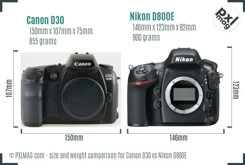 Canon D30 vs Nikon D800E size comparison