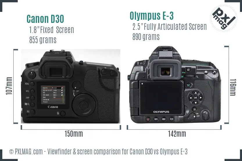 Canon D30 vs Olympus E-3 Screen and Viewfinder comparison