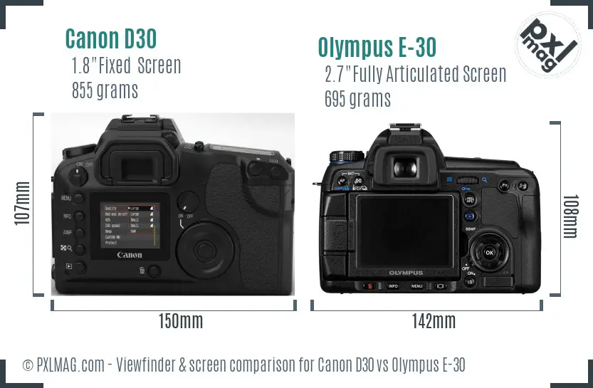 Canon D30 vs Olympus E-30 Screen and Viewfinder comparison