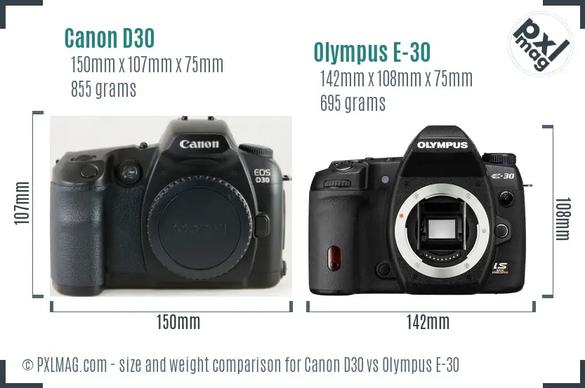 Canon D30 vs Olympus E-30 size comparison