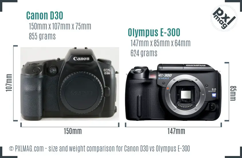 Canon D30 vs Olympus E-300 size comparison