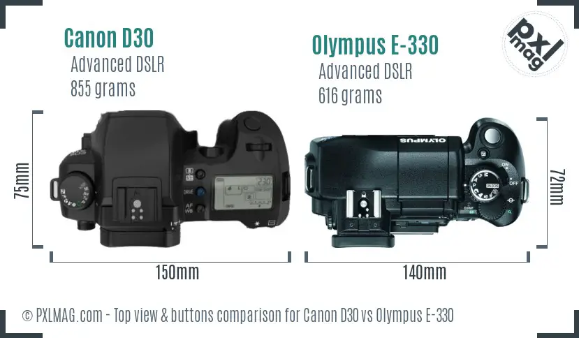 Canon D30 vs Olympus E-330 top view buttons comparison