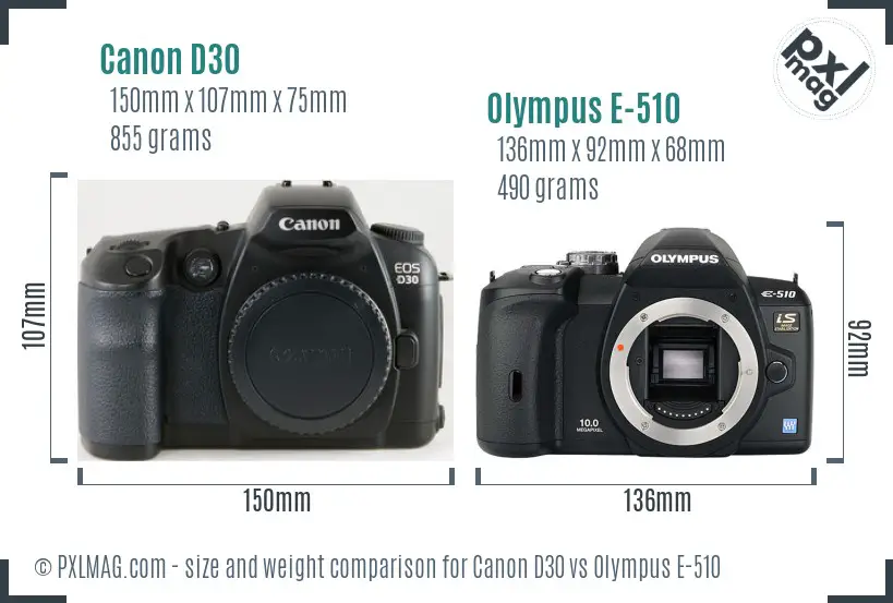 Canon D30 vs Olympus E-510 size comparison