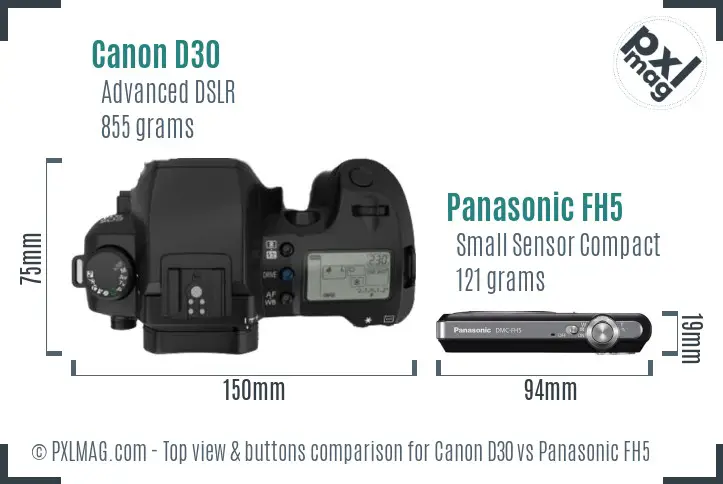 Canon D30 vs Panasonic FH5 top view buttons comparison