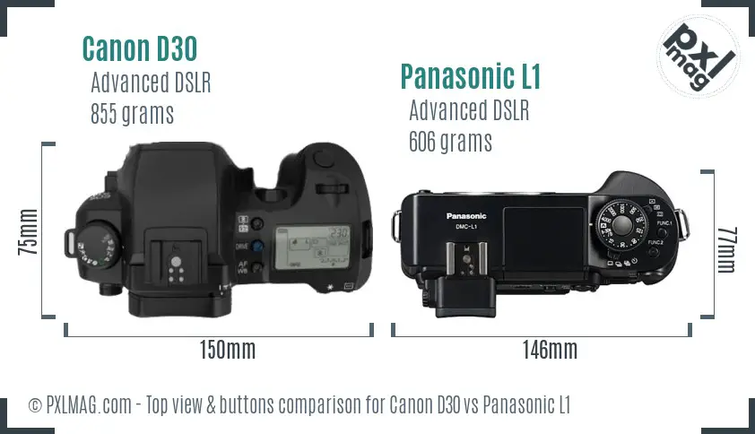 Canon D30 vs Panasonic L1 top view buttons comparison