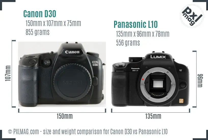 Canon D30 vs Panasonic L10 size comparison