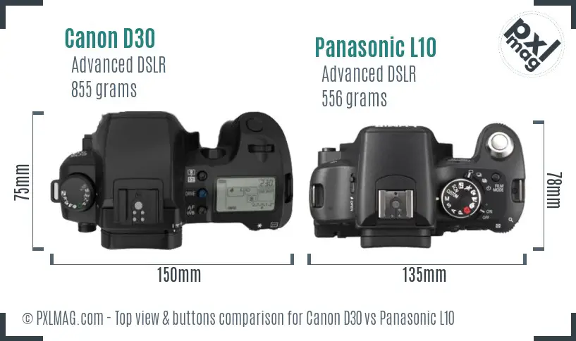 Canon D30 vs Panasonic L10 top view buttons comparison