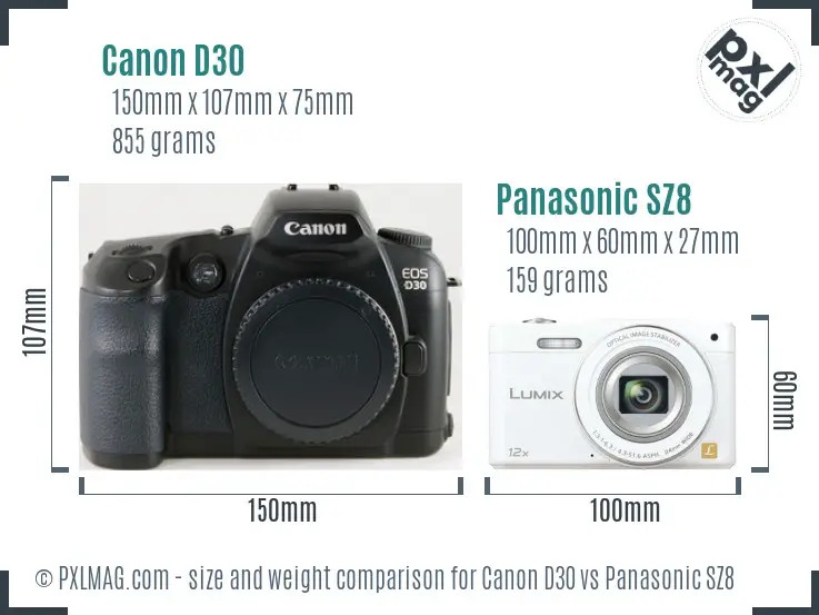 Canon D30 vs Panasonic SZ8 size comparison