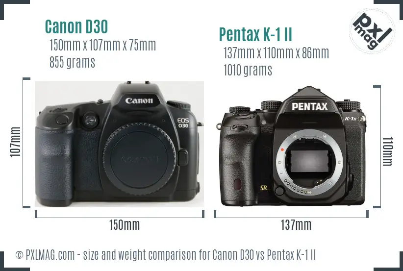 Canon D30 vs Pentax K-1 II size comparison