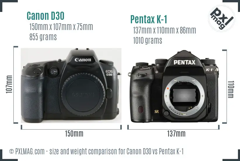 Canon D30 vs Pentax K-1 size comparison