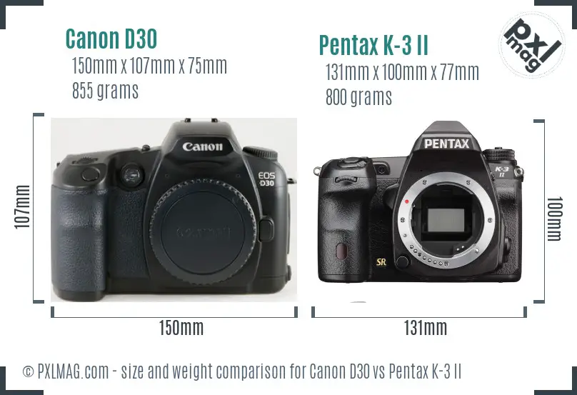 Canon D30 vs Pentax K-3 II size comparison