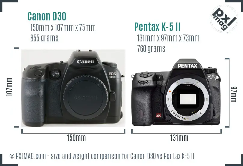 Canon D30 vs Pentax K-5 II size comparison