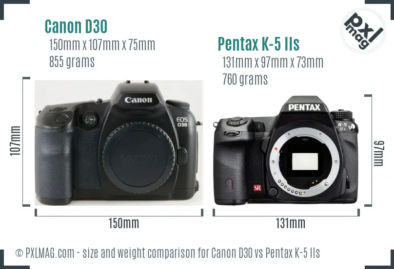 Canon D30 vs Pentax K-5 IIs size comparison