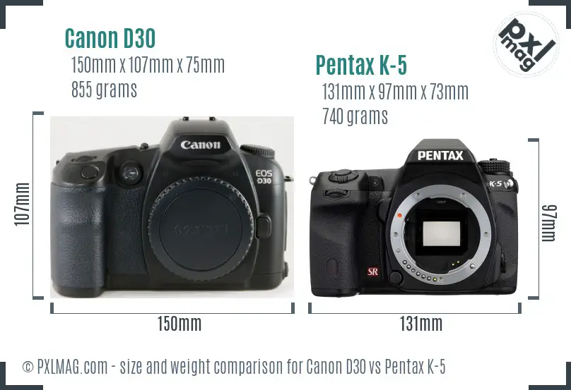 Canon D30 vs Pentax K-5 size comparison